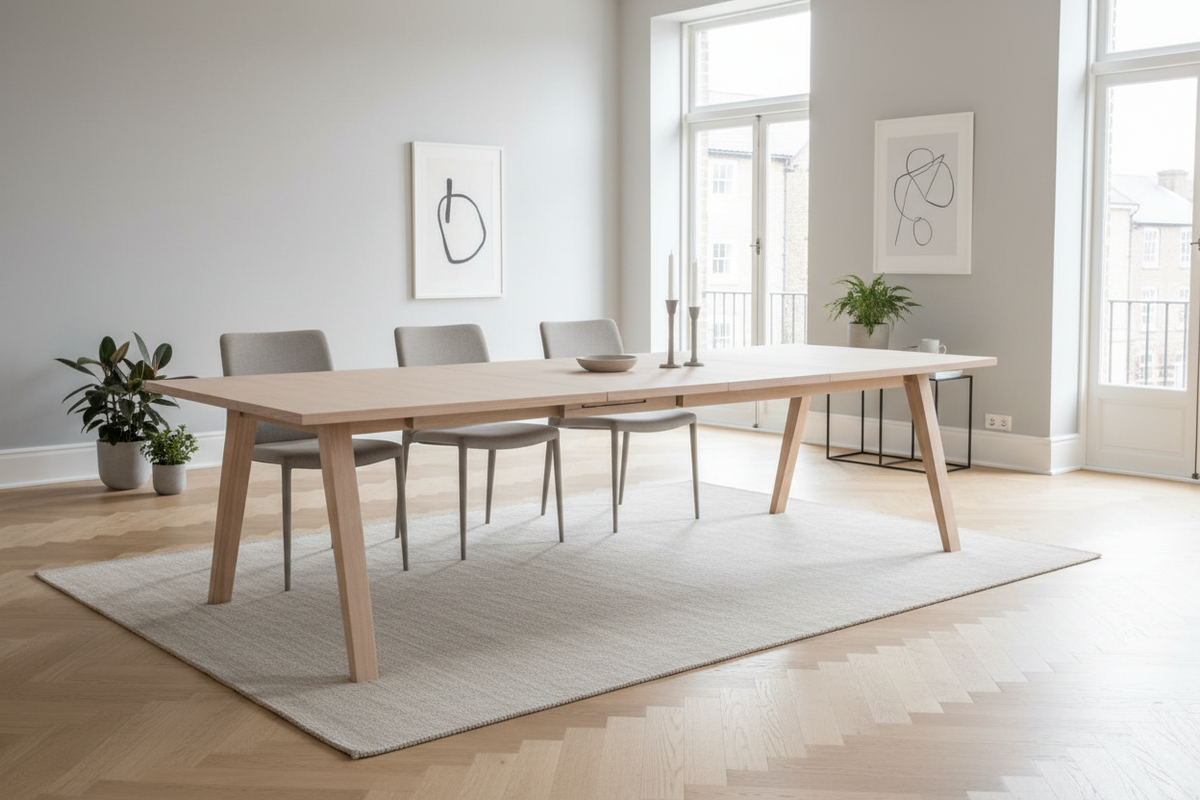 A-Line Extending Large Dining Table In White Oak Spacious 210cm To 310cm