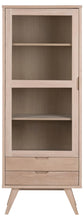 Load image into Gallery viewer, Wooden cabinet with glass panels and a drawer on a white background

