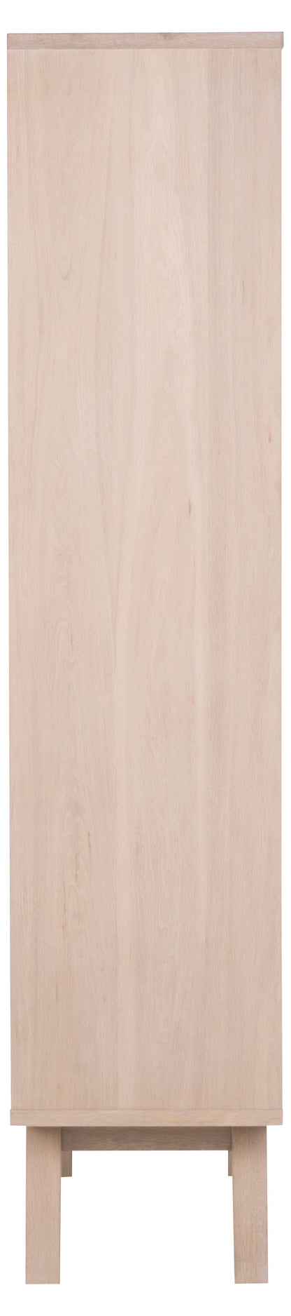 Tall wooden cabinet with a light finish on a white background