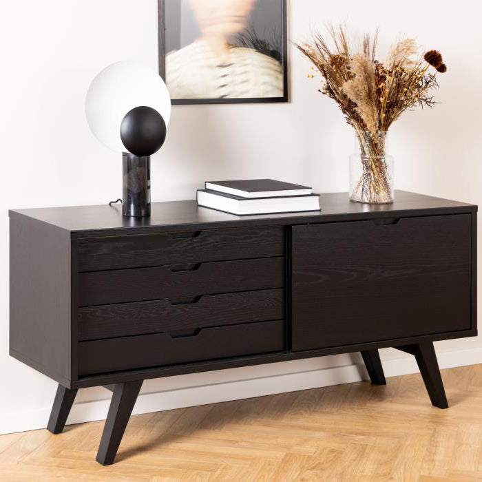 A-Line Sideboard Cabinet In Black Oak With 4 Drawers And 1 Shelf 160x45x72cm