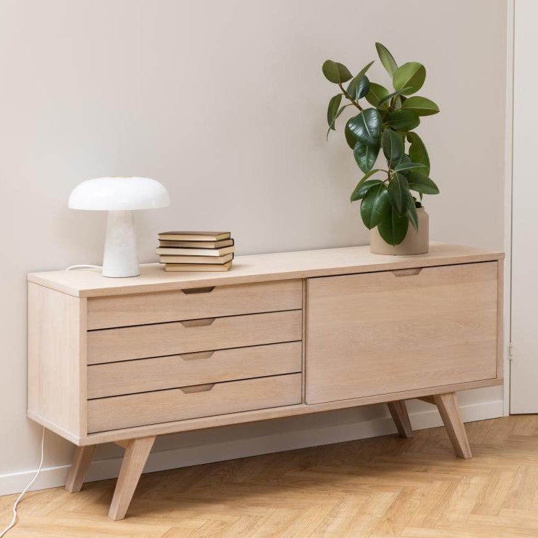 A-Line Buffet Sideboard Cabinet In White Oak With 4 Drawers And 1 Shelf 160x45x72cm