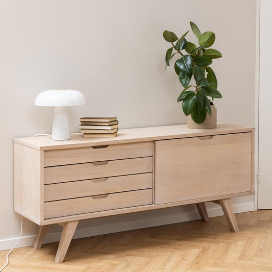 A-Line Buffet Sideboard Cabinet In White Oak With 4 Drawers And 1 Shelf 160x45x72cm