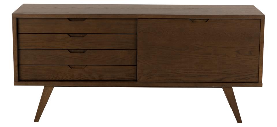A-Line modern wooden sideboard with three drawers on the left, one large cabinet door on the right, and tapered legs, shown against a plain white background.