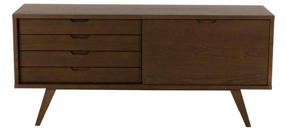 A-Line modern wooden sideboard with three drawers on the left, one large cabinet door on the right, and tapered legs, shown against a plain white background.