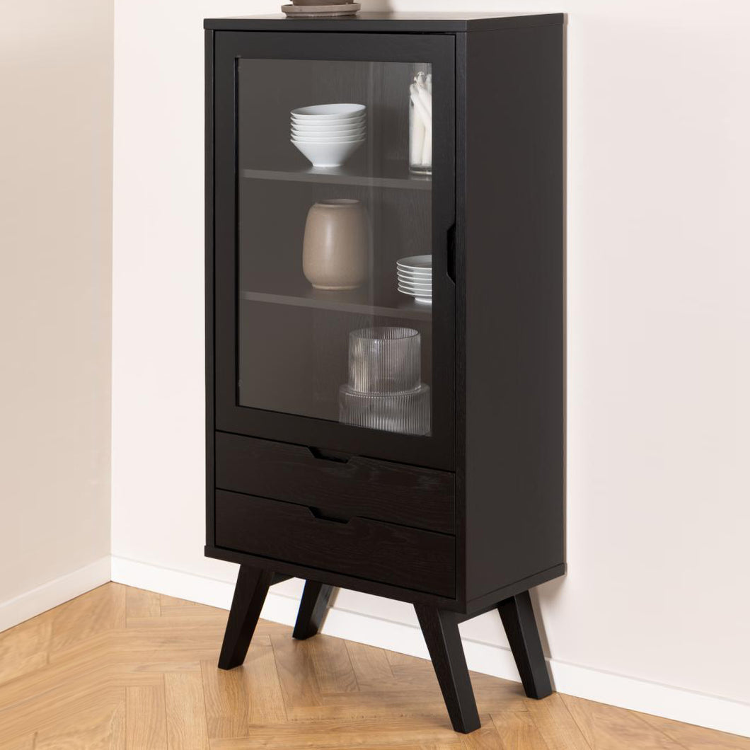 A-Line Deluxe Display Cabinet Black Oak With Glass Door And 2 Storage Drawers 72x36x145cm