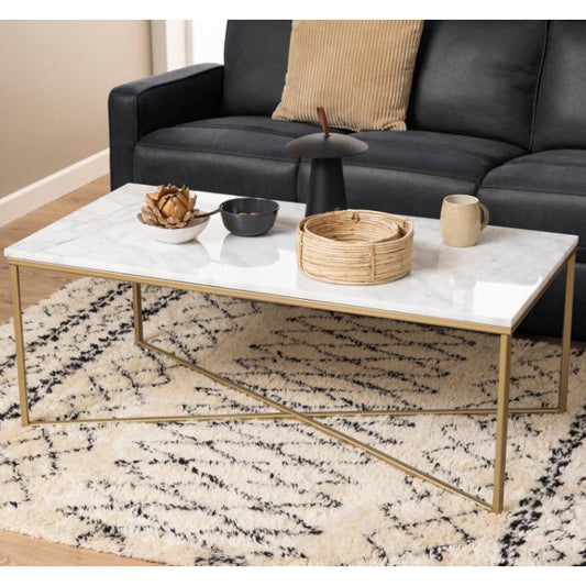 Alisma Rectangle Marble Coffee Table With Brass Base 120 x 60 cm