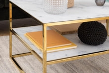 Load image into Gallery viewer, Alisma Rectangle Coffee Table In White Marble Glass And Gold Base 90x60cm
