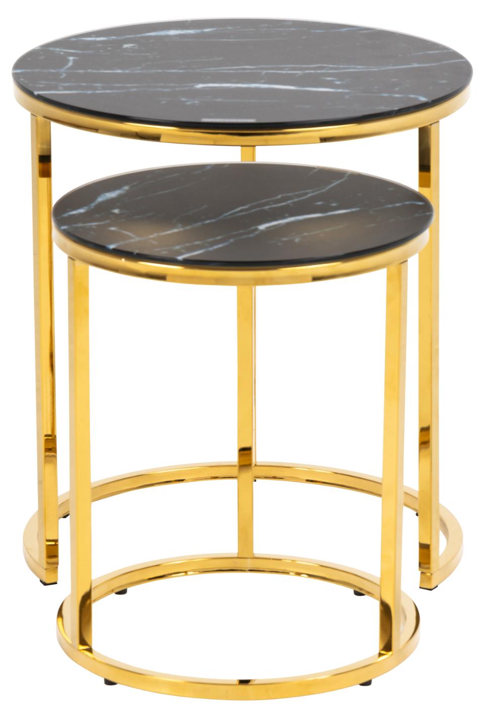 Alisma Deluxe Nest Of Tables Black Marble Glass Top And Metal Base 45cm 35cm