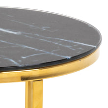 Load image into Gallery viewer, Alisma Deluxe Nest Of Tables Black Marble Glass Top And Metal Base 45cm 35cm
