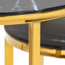 Load image into Gallery viewer, Alisma Deluxe Nest Of Tables Black Marble Glass Top And Metal Base 45cm 35cm
