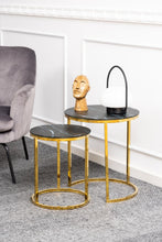 Load image into Gallery viewer, Alisma Deluxe Nest Of Tables Black Marble Glass Top And Metal Base 45cm 35cm
