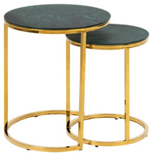 Load image into Gallery viewer, Alisma Deluxe Nest Of Tables Black Marble Glass Top And Metal Base 45cm 35cm
