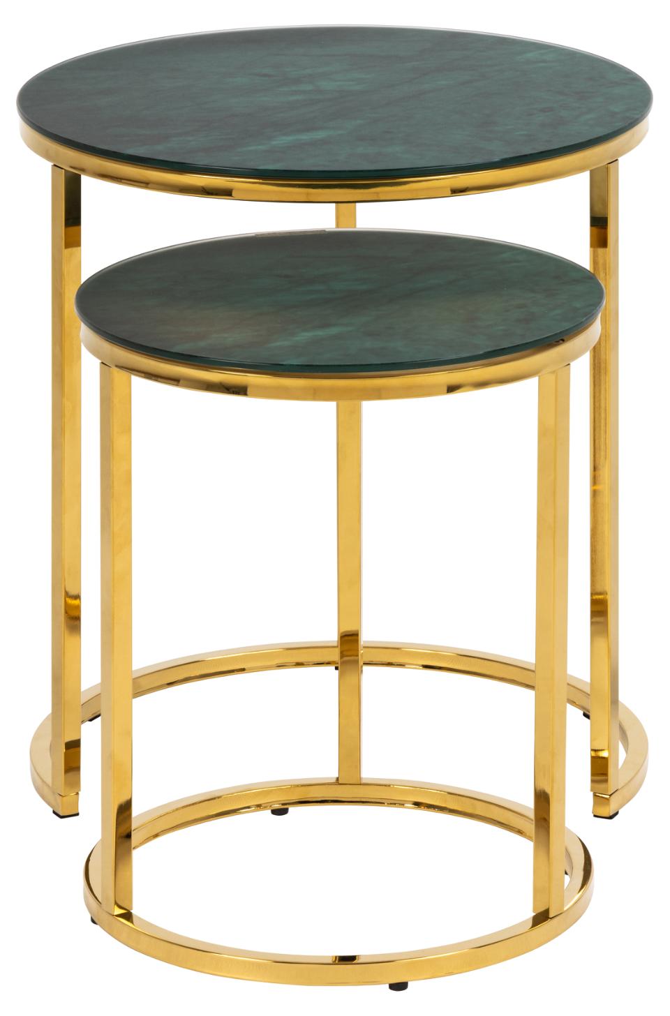 Alisma Deluxe Nest Of Tables Black Marble Glass Top And Metal Base 45cm 35cm