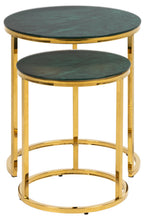 Load image into Gallery viewer, Alisma Deluxe Nest Of Tables Black Marble Glass Top And Metal Base 45cm 35cm
