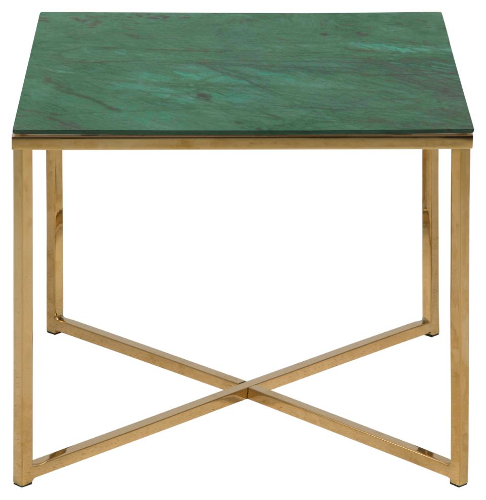 Alisma Square Side Table With A Green Marble Glass Top And Gold Base 50cm