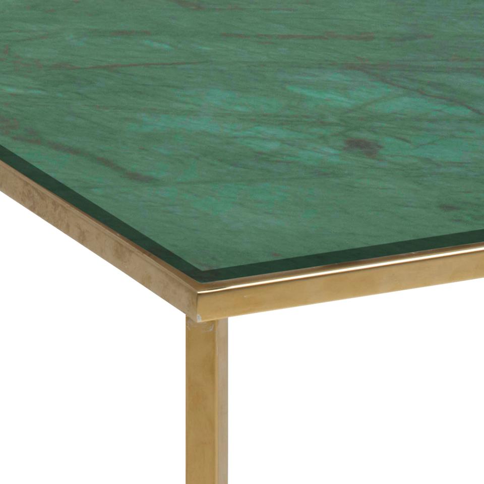 Alisma Square Side Table With A Green Marble Glass Top And Gold Base 50cm