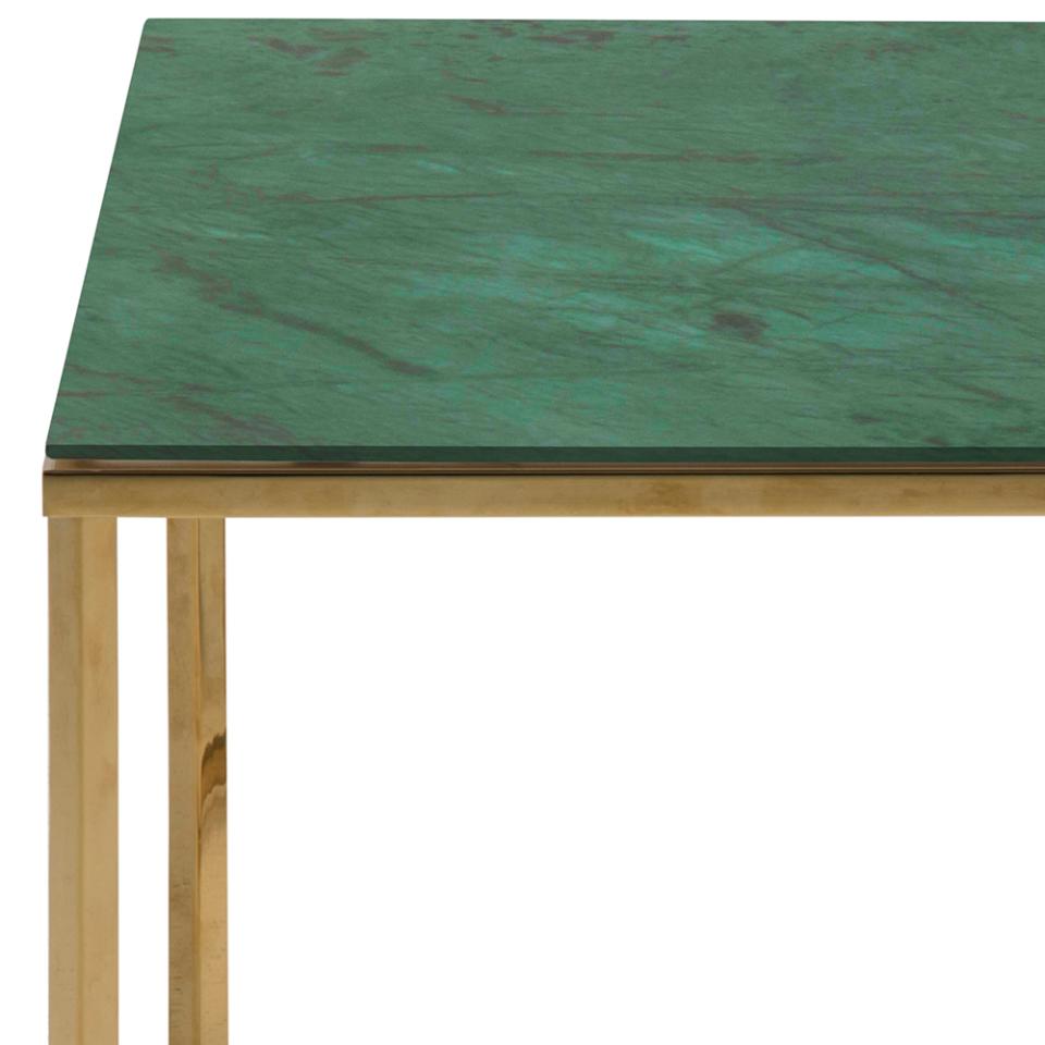 Alisma Square Side Table With A Green Marble Glass Top And Gold Base 50cm
