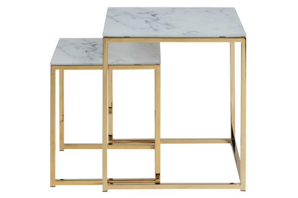 alisma marble look nest of tables with white top and gold frame