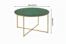 Load image into Gallery viewer, Alisma Large Round Glass Coffee Table Green Marble Print With Golden Frame 80cm

