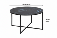 Load image into Gallery viewer, Alisma Designer Coffee Table Black Marble Print Round Glass Metal Frame 80cm
