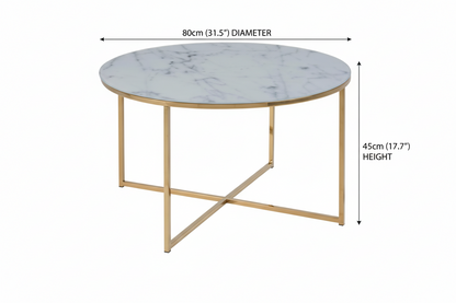 Alisma Coffee Table With White Marble Look Top And Gold Metal Frame 80cm