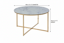 Load image into Gallery viewer, Alisma Coffee Table With White Marble Look Top And Gold Metal Frame 80cm
