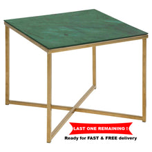 Load image into Gallery viewer, Alisma Square Side Table With A Green Marble Glass Top And Gold Base 50cm
