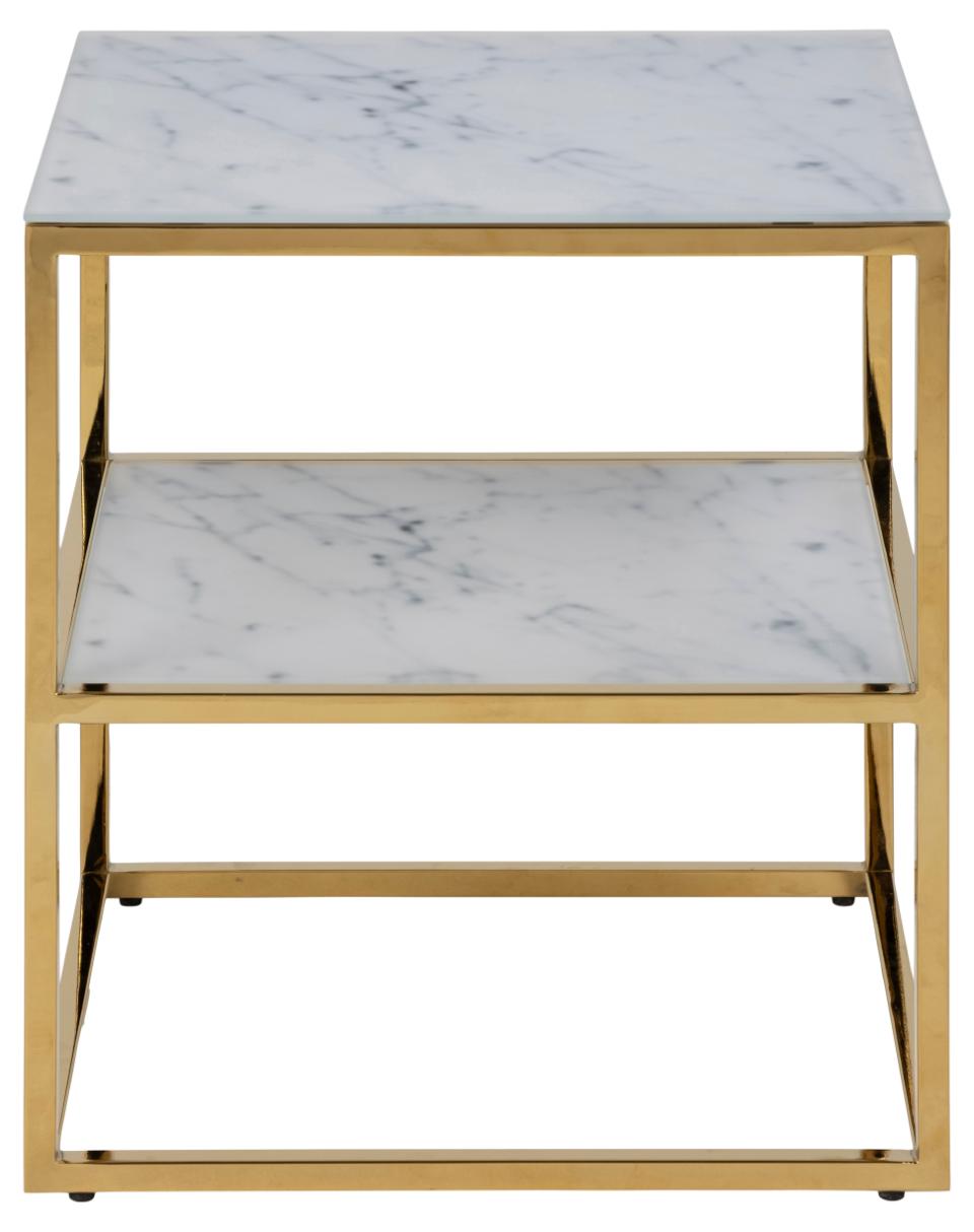 Alisma White Marble Bedside Table With Gold Metal Frame And Shelf