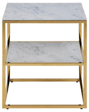 Load image into Gallery viewer, Alisma White Marble Bedside Table With Gold Metal Frame And Shelf
