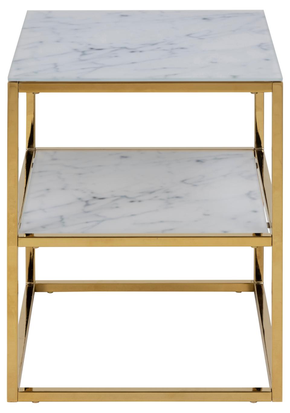 Alisma White Marble Bedside Table With Gold Metal Frame And Shelf