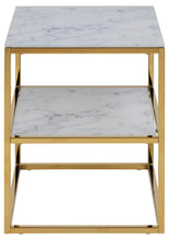 Load image into Gallery viewer, Alisma White Marble Bedside Table With Gold Metal Frame And Shelf
