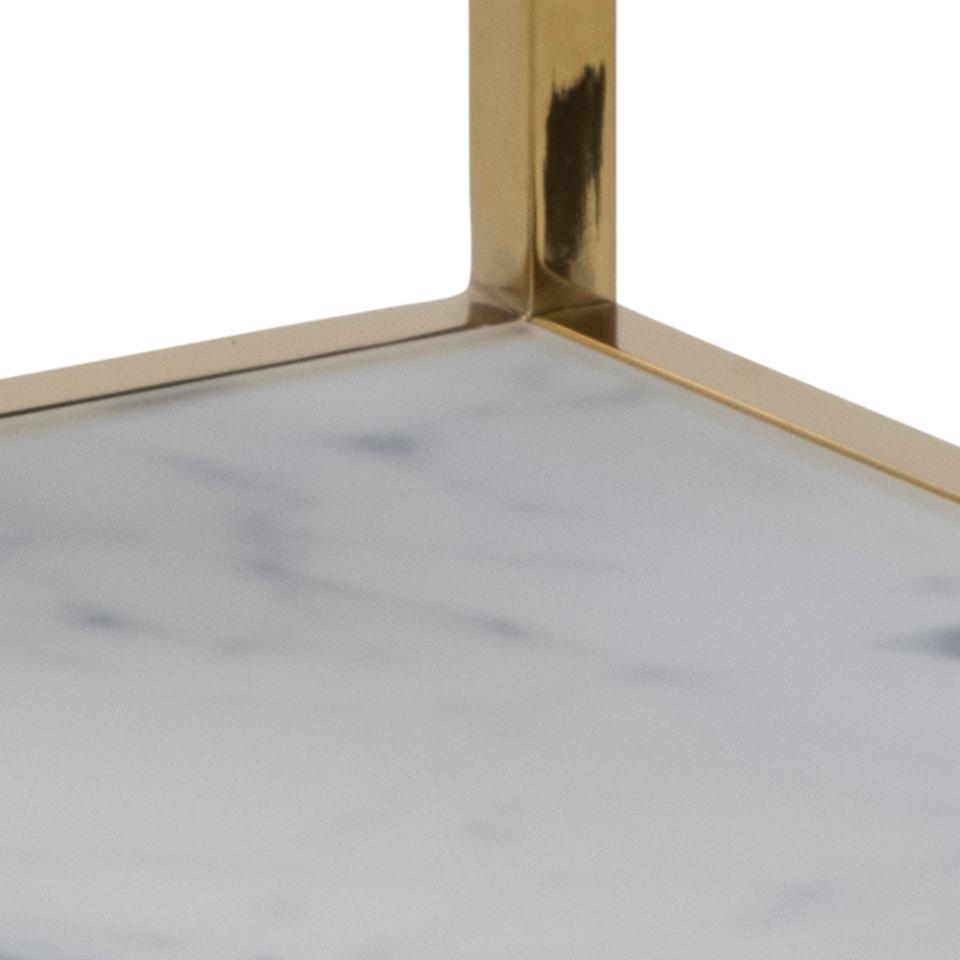 Alisma White Marble Bedside Table With Gold Metal Frame And Shelf