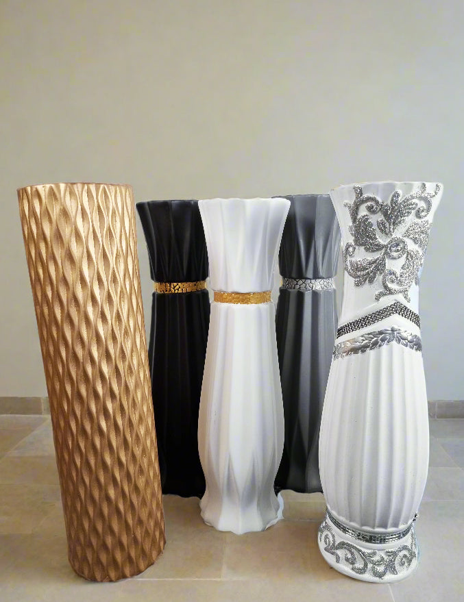Large Grey Ceramic Floor Standing Vase With Stripe 60cm Home Decor