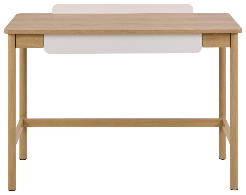 Wooden desk with a white chair on a white background