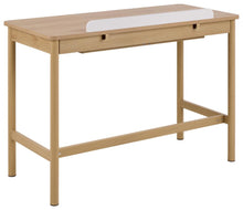 Load image into Gallery viewer, Wooden desk with a white surface on a white background
