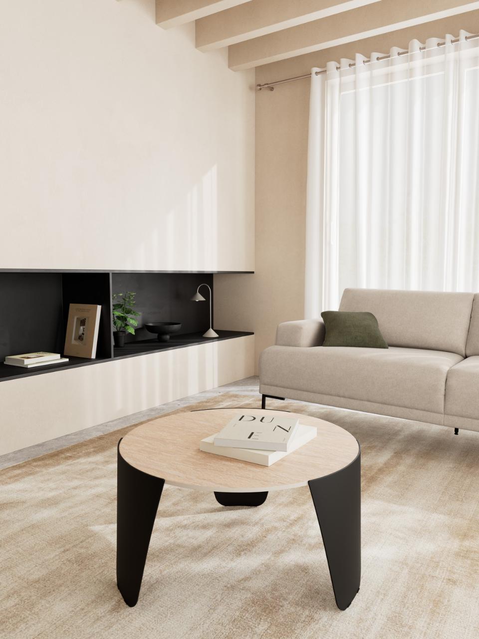 Altea Coffee Table With Ceramic Travertine Top And Steel Base Spacious 80cm