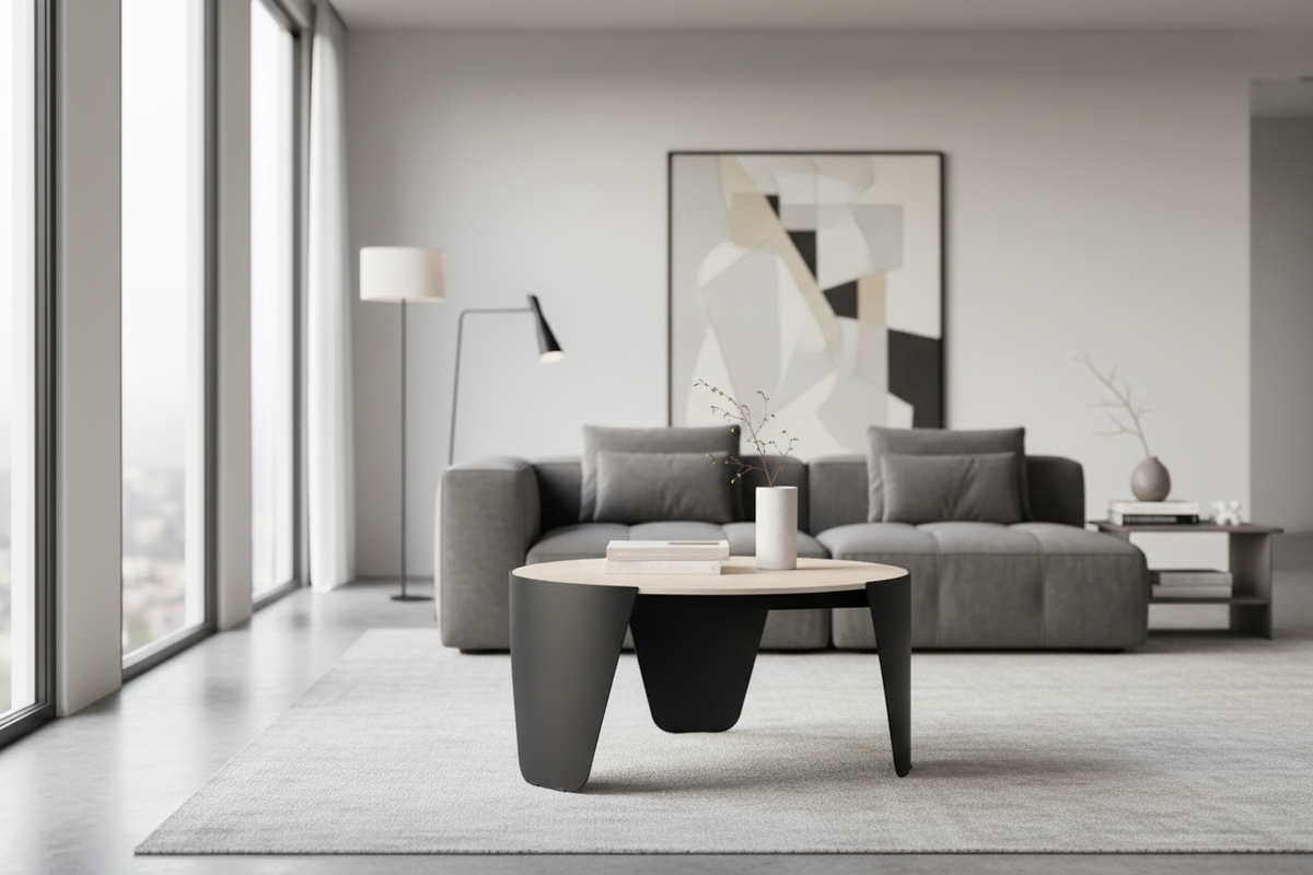 Altea Coffee Table With Ceramic Travertine Top And Steel Base Spacious 80cm