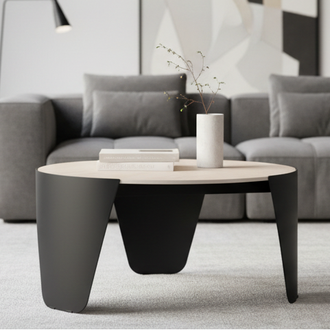 Altea Coffee Table With Ceramic Travertine Top And Steel Base Spacious 80cm