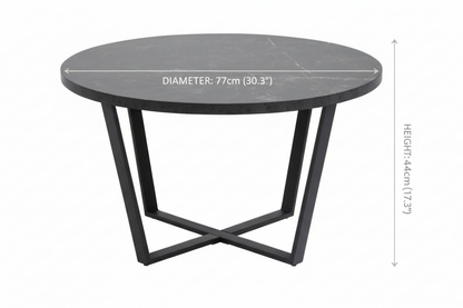 Amble Coffee Table In Black Melamine Marble Finish And Metal Base 77cm