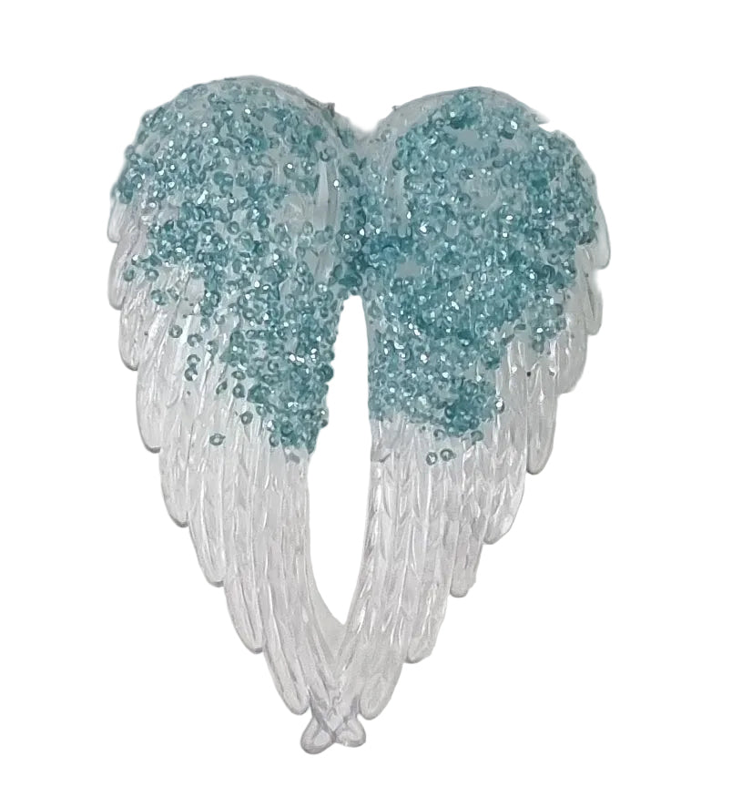 Pretty Angel Wings Sequin Detail, Glass Look Acrylic Hanging Decoration Red, Gold, Blue, Silver, Rose Gold or Blush Pink