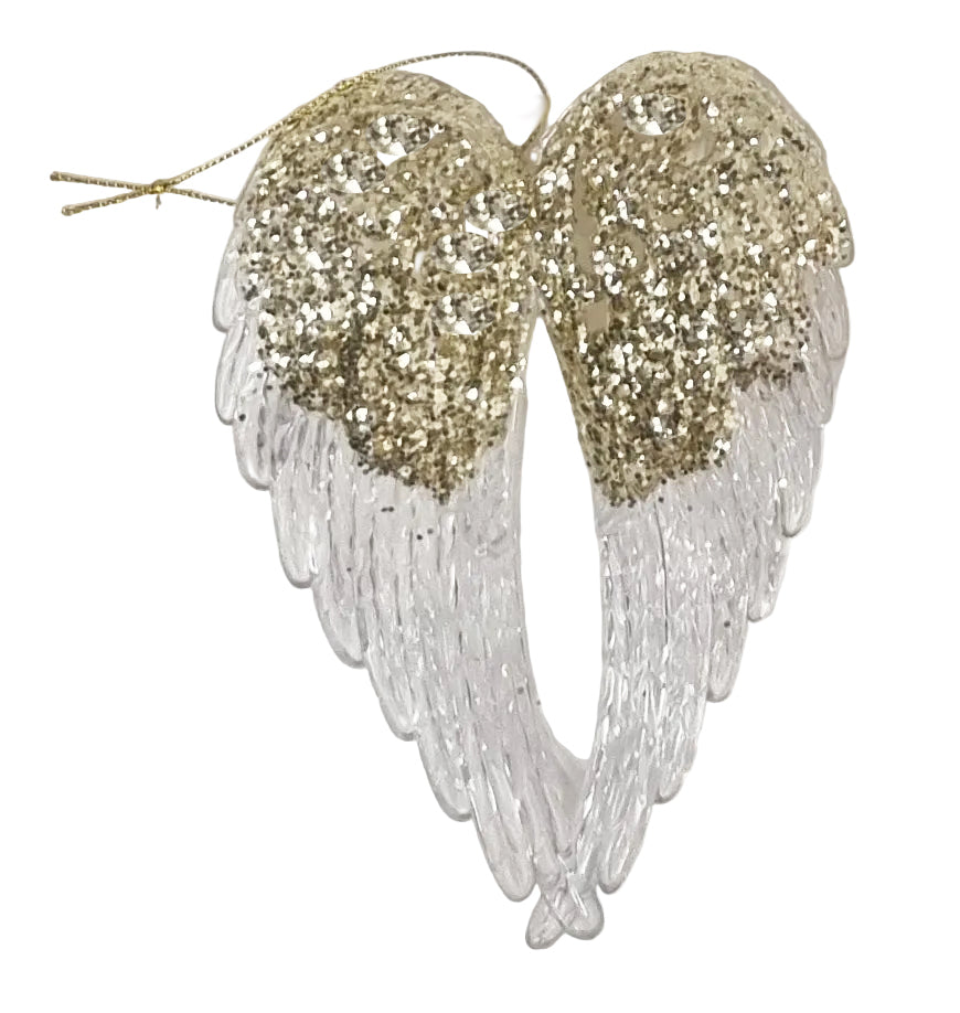 Pretty Angel Wings Sequin Detail, Glass Look Acrylic Hanging Decoration Red, Gold, Blue, Silver, Rose Gold or Blush Pink