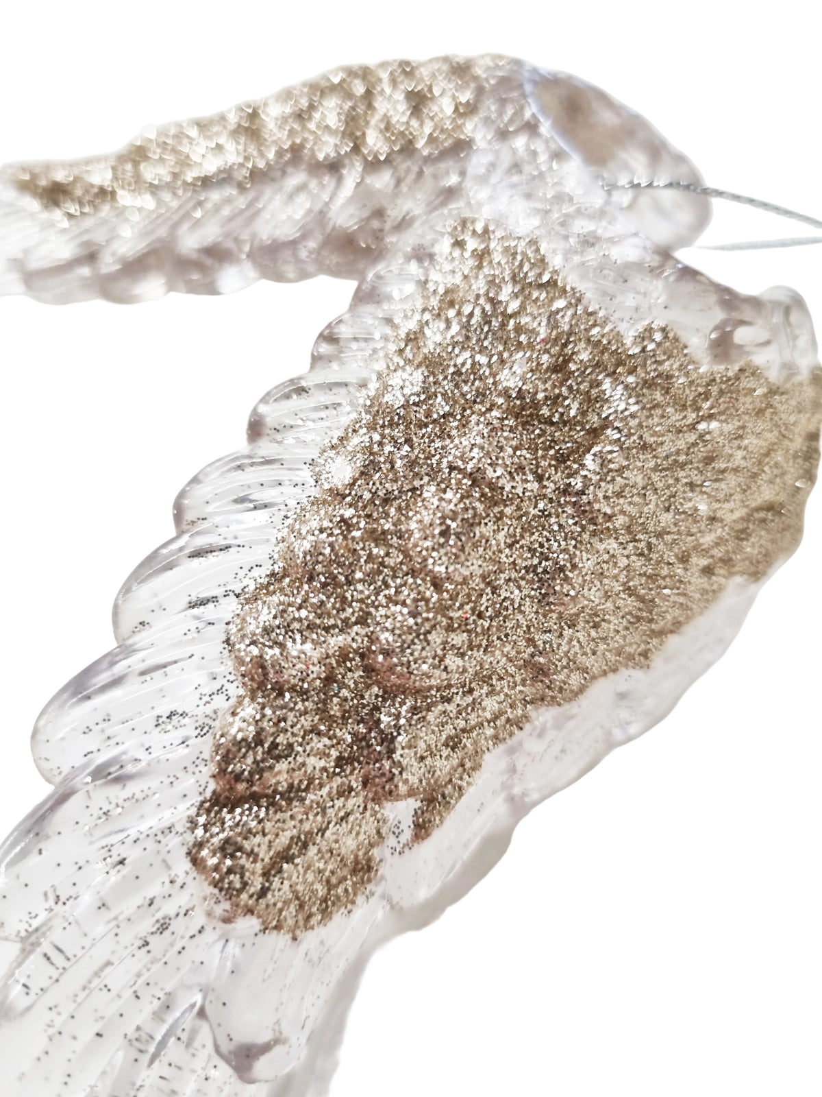 Elegant Angel Wings Christmas Hanging Decoration Sequin Detail Acrylic in Rose Gold, Pale Gold, or Silver