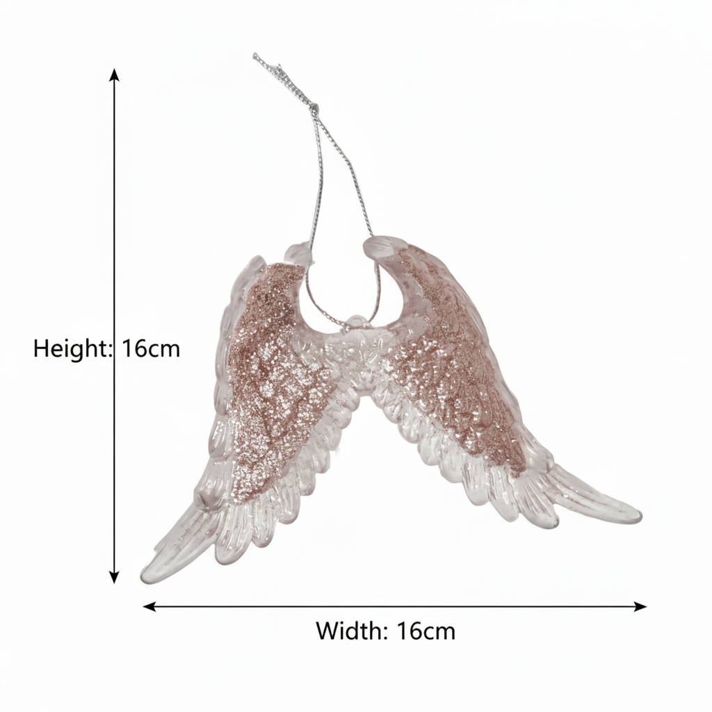 Elegant Angel Wings Christmas Hanging Decoration Sequin Detail Acrylic in Rose Gold, Pale Gold, or Silver