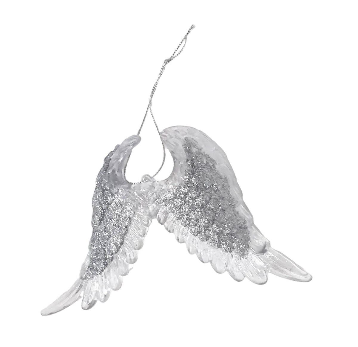 Elegant Angel Wings Christmas Hanging Decoration Sequin Detail Acrylic in Rose Gold, Pale Gold, or Silver