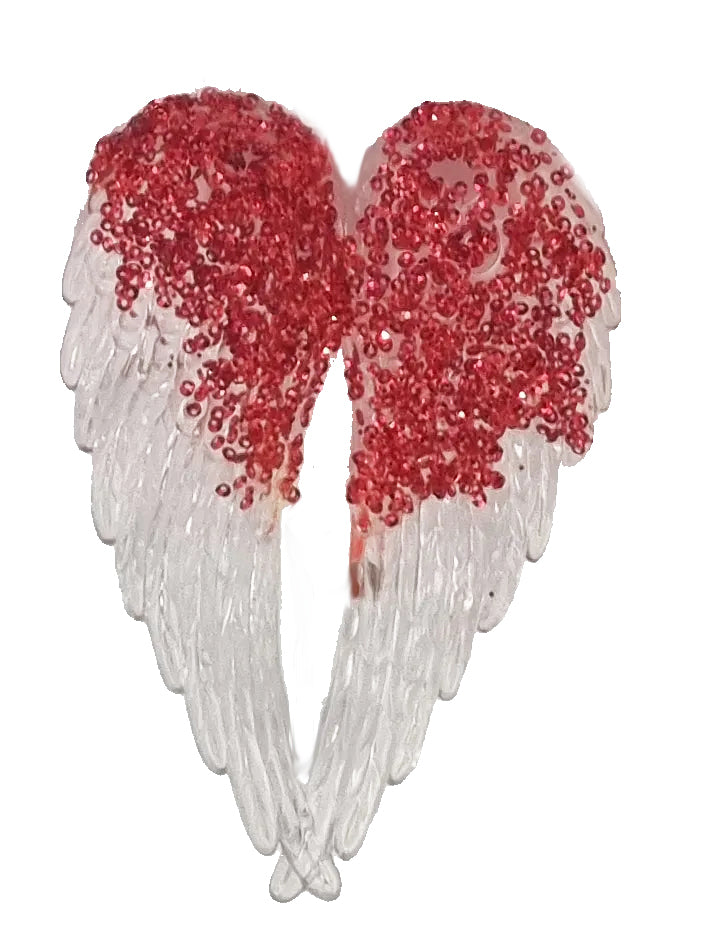 Pretty Angel Wings Sequin Detail, Glass Look Acrylic Hanging Decoration Red, Gold, Blue, Silver, Rose Gold or Blush Pink