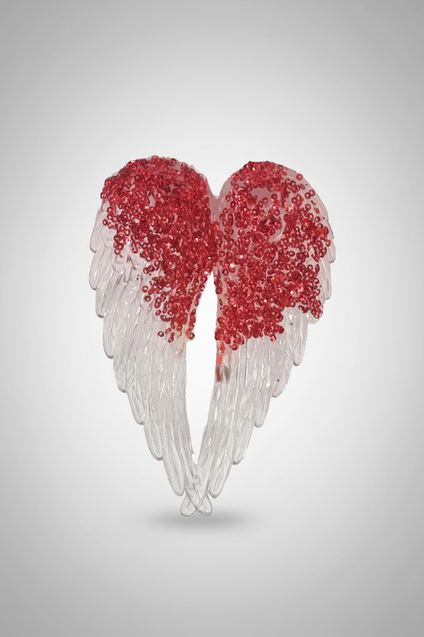 Pretty Angel Wings Sequin Detail, Glass Look Acrylic Hanging Decoration Red, Gold, Blue, Silver, Rose Gold or Blush Pink