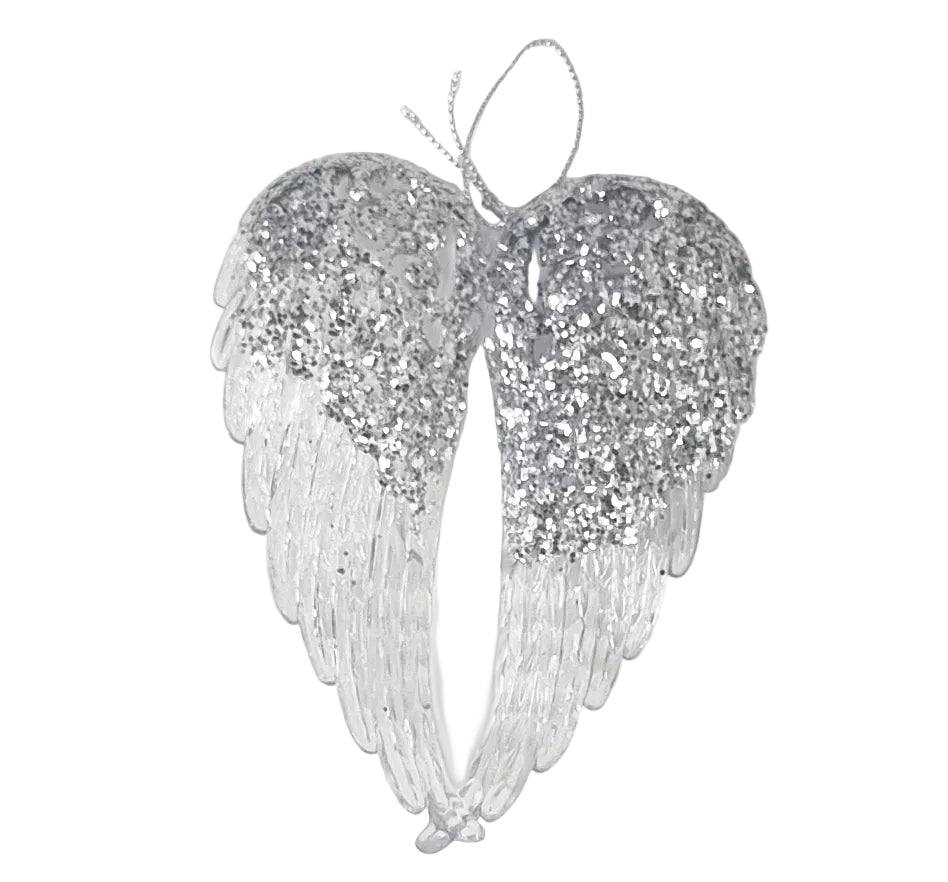 Pretty Angel Wings Sequin Detail, Glass Look Acrylic Hanging Decoration Red, Gold, Blue, Silver, Rose Gold or Blush Pink