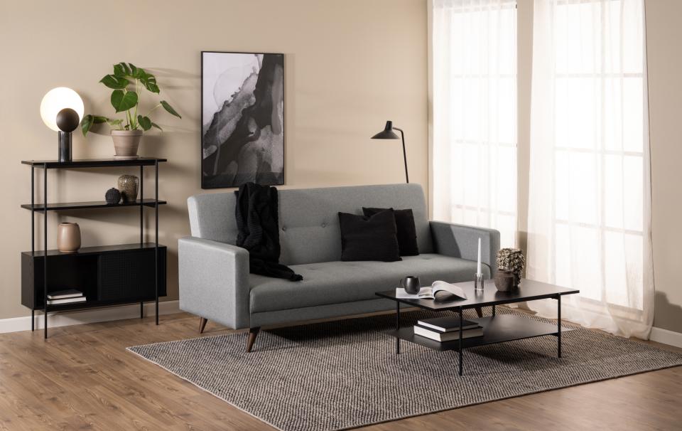 Angus Bookcase Shelving Unit With Sliding Doors Black Shelves And Steel Frame 94x27x114 cm