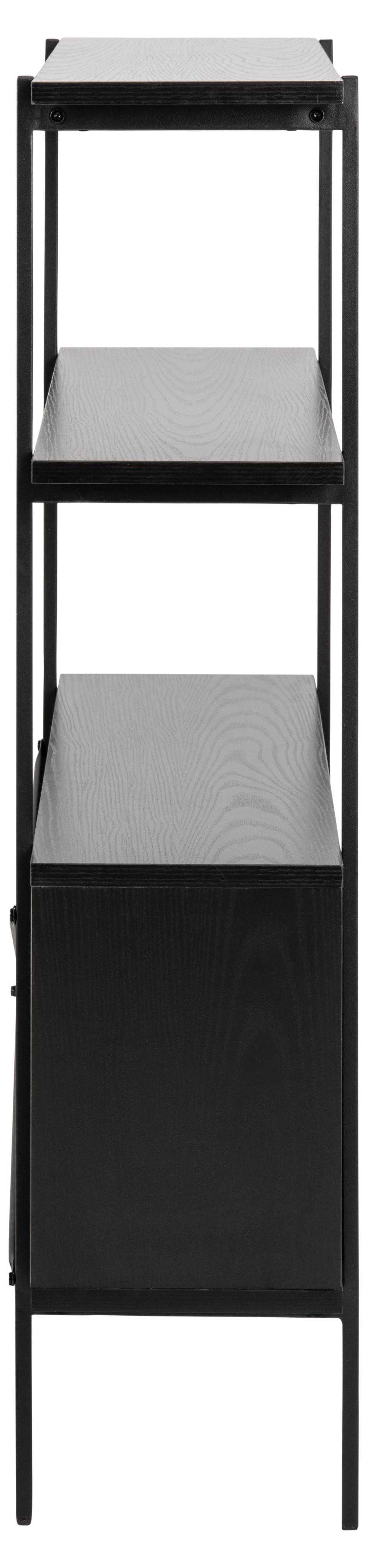 Angus Bookcase Shelving Unit With Sliding Doors Black Shelves And Steel Frame 94x27x114 cm
