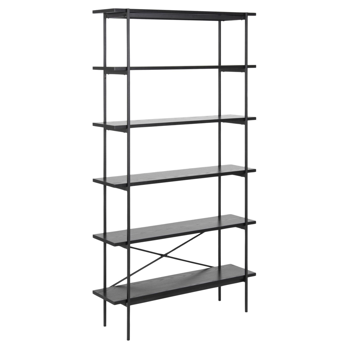 Angus Tall Bookcase Shelving Unit With 5 Shelves And Black Metal Frame 94x27x172 cm